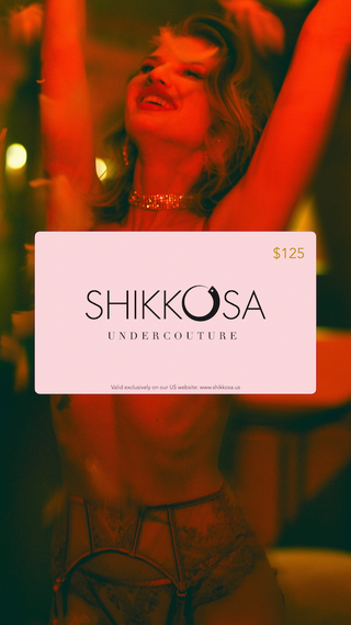 Woman in lingerie with Shikkosa Undercouture product card overlay