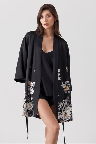 Woman wearing an untied silk kimono