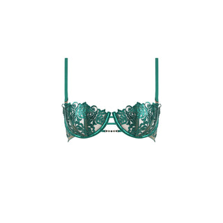 Balconette Underwire Bra - Green lace bra on a white background