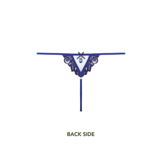 Blue thong with decorative elements on a white background