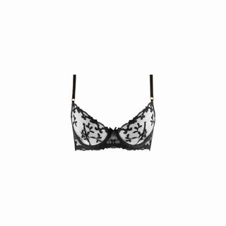 Black lace bra on a white background
