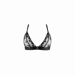 Black lace bra on a white background