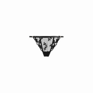 Black lace thong on a white background