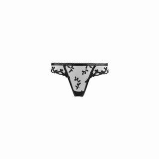 Black lace thong on a white background