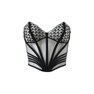 Pack shot of a black geometric embroidered corset from AKI collection - ss26 - SHIKKOSA