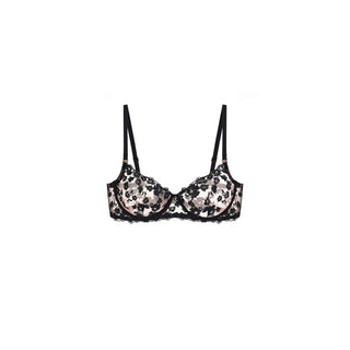 SHIKKOSA Lingerie Embroidered Underwire Classic Fit Bra in Black color and matching lace straps, displayed against a solid white background.