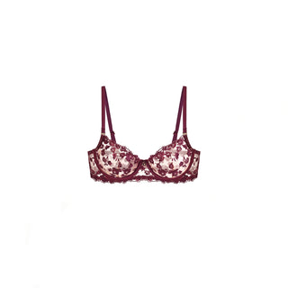 SHIKKOSA Lingerie Embroidered Underwire Classic Fit Bra in Plum color and matching lace straps, displayed against a solid white background.