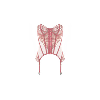 Suspender garment - Front side Corset in Pink color - on a white background - Lingerie by SHIKKOSA