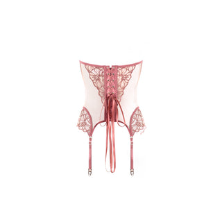 Suspender garment - Back side Corset in Pink color - on a white background - Lingerie by SHIKKOSA