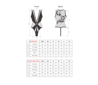 Bodysuit string peacock measurement chart