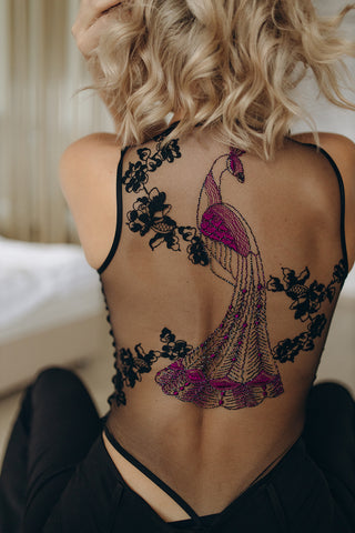 Back details of  this unique  master piece, a completely sheer back, creating an unexpectedly sensual statement 