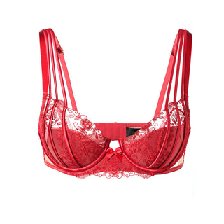 Suspended lingerie red push up bra (no mannequin) on a white background